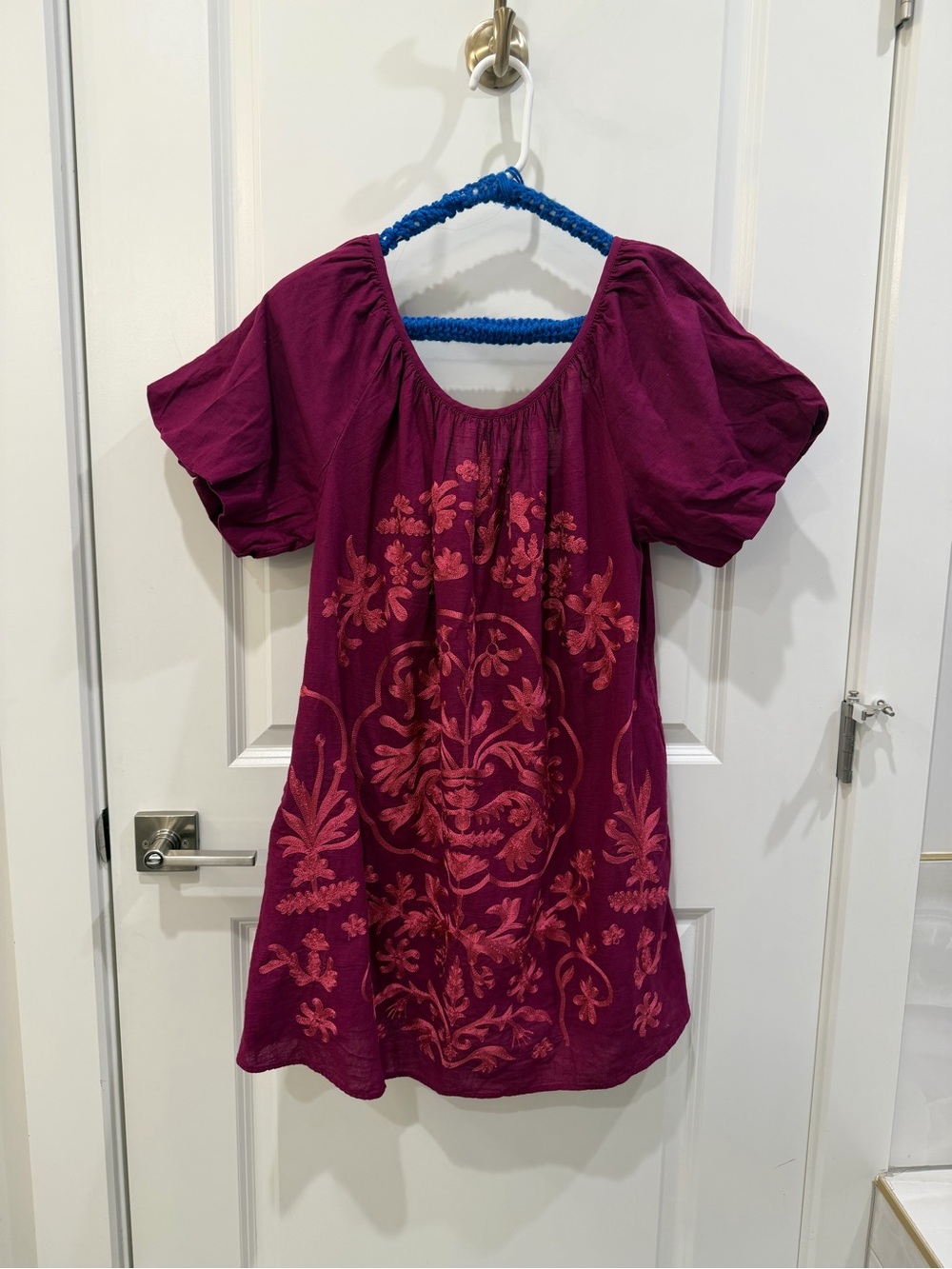 Free People Magenta Embroidered Peasant Dress